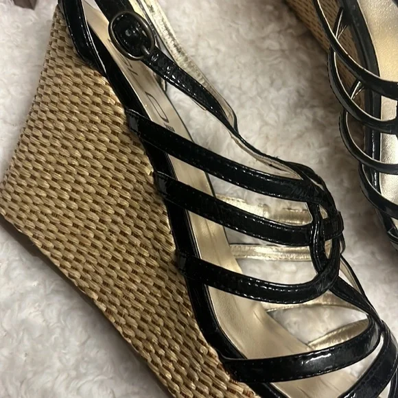 Sandals Glo jeans Sandals wedge heels Jordan black size 10 - Picture 2 of 9